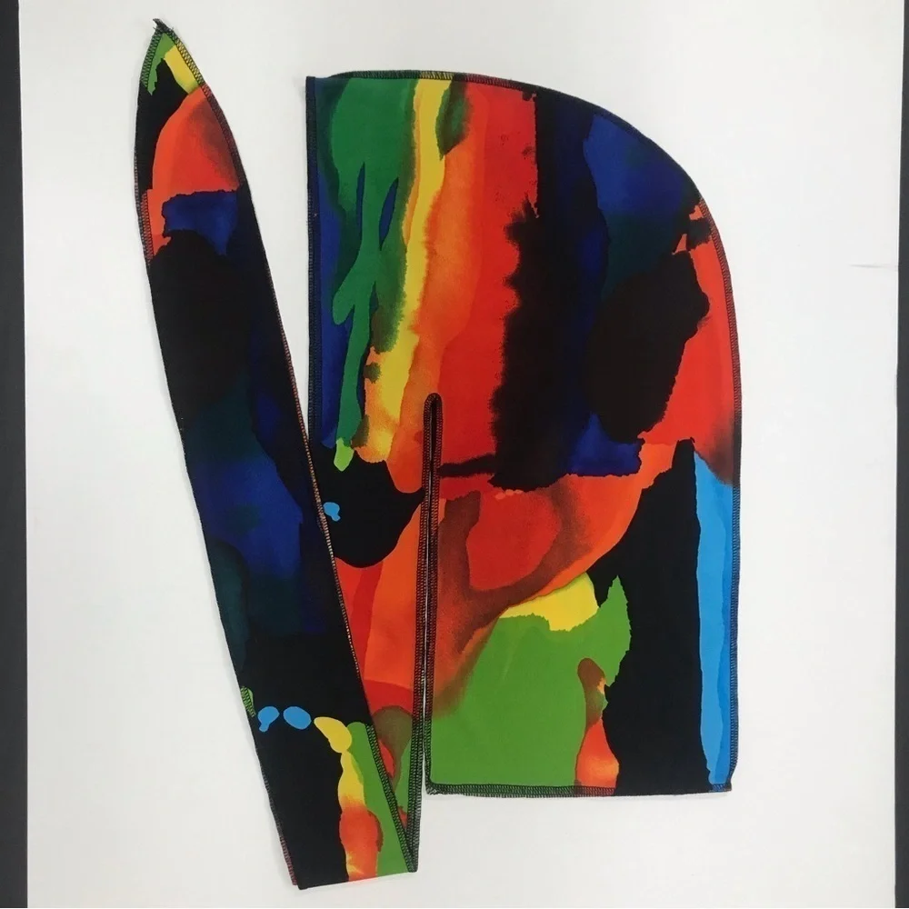 Jersey Durag Head Scarf Turban Multicolored Long Tail Stretch Wave Cap - Picture 12 of 14